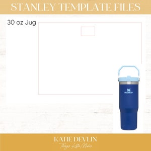 May include: A blue 30 ounce Stanley travel mug with a light blue handle and lid. The mug has the Stanley logo on the side.