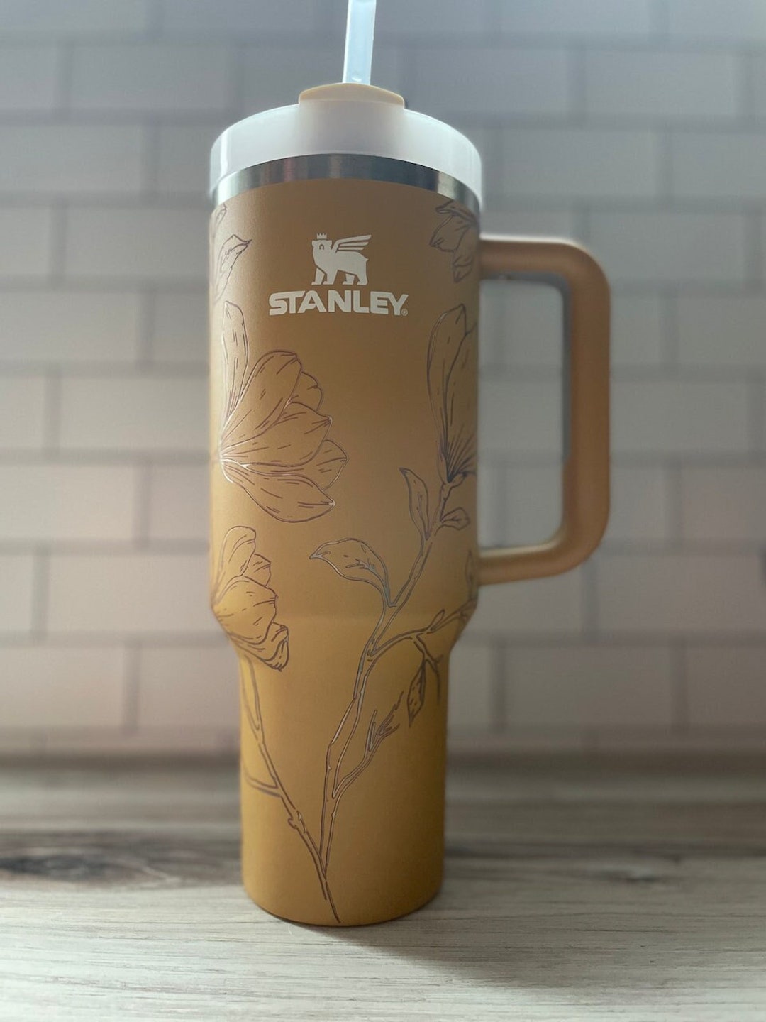 Floral Stanley 30 Oz Quencher 2.0 Magnolia Floral Full Wrap Engraved Stanley  Quencher H2.0 Water Bottle Gift for Her 