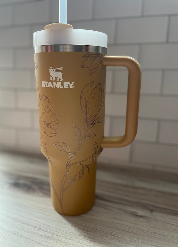 Stanley 40oz Quencher Tumbler, Magnolia Floral Engraved Stanley Quencher  2.0, Yarrow Engraved Stanley Tumbler, Laser Engraved Full Wrap Cup 
