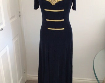 Vintage military style navy full length dress