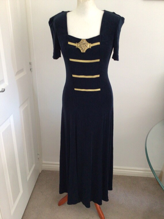 Vintage military style navy full length dress Gem