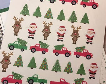 Pegatinas de camiones y árboles de Navidad. ¡Perfecto para cualquier planificador!