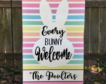 Every Bunny Welcome Garden Flag, Personalized Easter Garden Flag, Easter Bunny Flag, Spring Garden Flag, Vinyl Flag, Yard Decor, Easter Gift