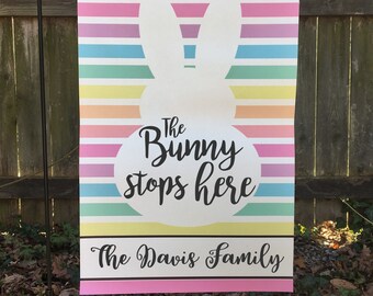 Bunny Stops Here Garden Flag, Personalized Easter Garden Flag, Easter Bunny Flag, Spring Garden Flag, Vinyl Flag, Yard Decor, Easter Gift