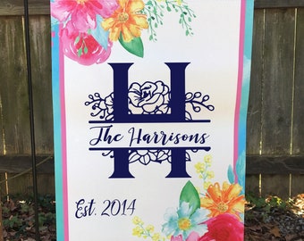 Gepersonaliseerde Lente Tuin Vlag, Moeders Day Gift, Floral Monogram House Flag, Vinyl Flag, Yard Decor, New House Gift, Custom House Flag