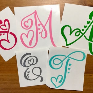 Personalized Swirl Heart Monogram Sticker, Custom Yeti Tumbler Decal ...
