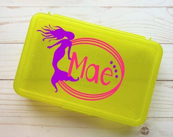 Mädchen Meerjungfrau Bleistiftbox, Geschenk für Mädchen, Zurück zu Schulgeschenk, Kreidekasten, Kinderschul-Versorgungskasten, personalisierte Name Federmäppchen