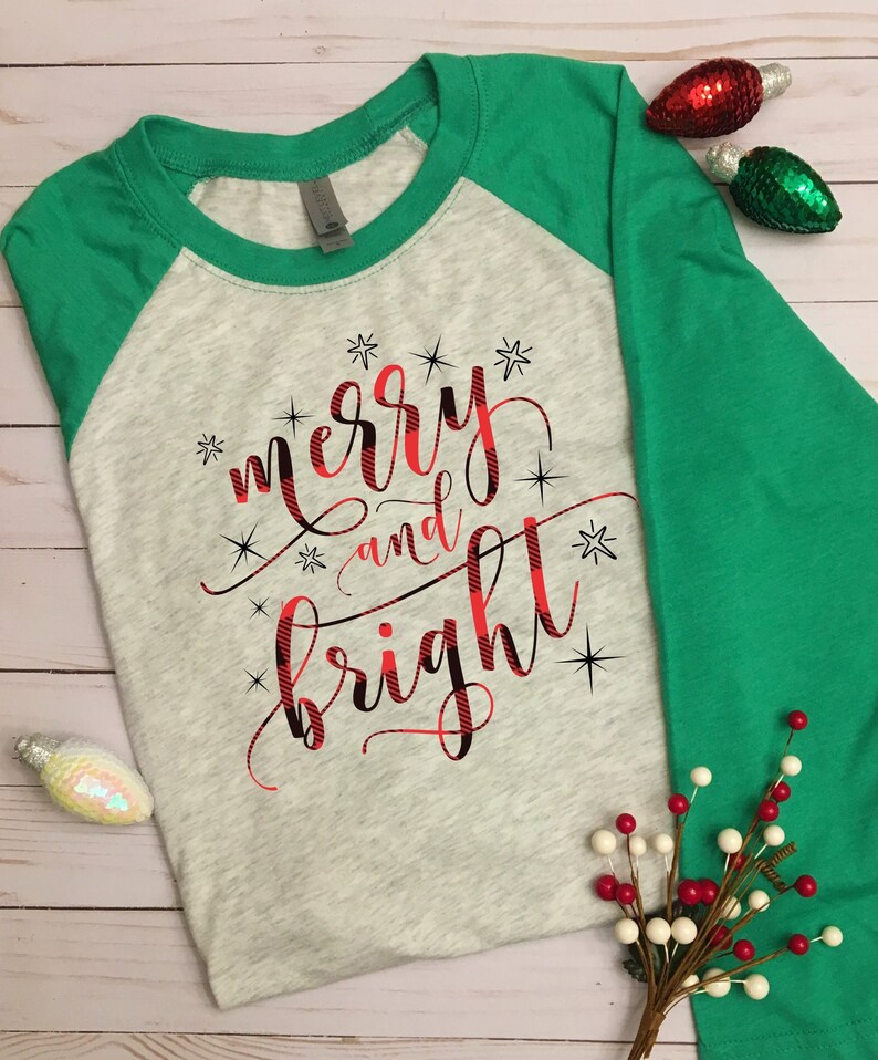 Christmas Shirt for Women Merry and Bright Raglan Buffalo Etsy