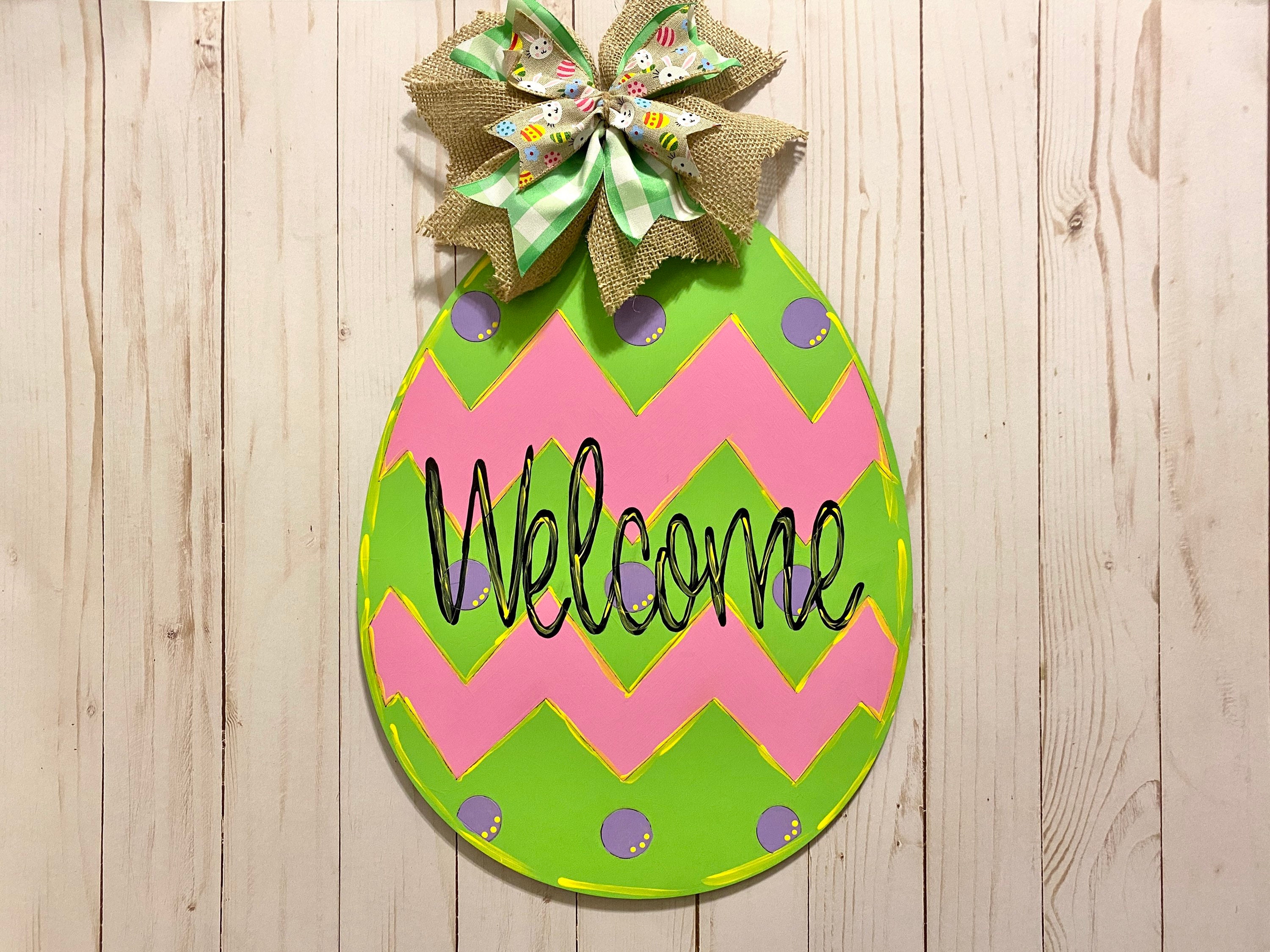 Welcome Wood Door Sign Ships Free Custom Front Door Hanger Painted ...