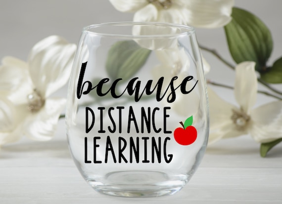 Because Distance Learning Wine Glass, Homeschool Teacher Stemless Wine, Social Distance, Because Social Distancing, Funny Quarantine Gift
