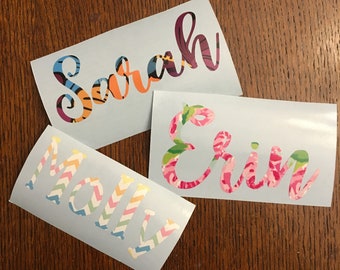 Patterned Vinyl Name Decal, *FREE SHIPPING* Personalized Sticker, Laptop Sticker, Tumbler Decal, Phone Sticker, Custom Label