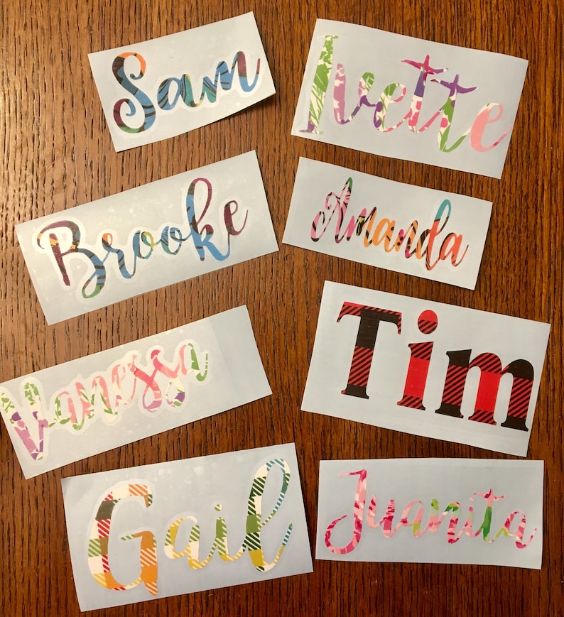 Patterned Vinyl Name Decal Personalized Sticker Monogram Etsy