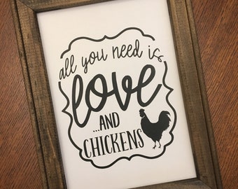 Liebe und Hühner zu unterzeichnen, lustiges Huhn Zeichen, Chicken Lady Geschenk, Huhn-Liebhaber, Huhn-Dekor, ich liebe meine Hühner Zeichen, Bauernhausdekor