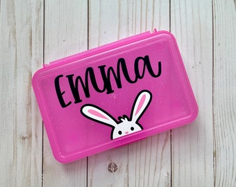 Bunny Rabbit Pencil Box, Personalized Pencil Box, Back To School Gift, Crayon Box, Kids School Supply Box, Personalized Name Pencil Case