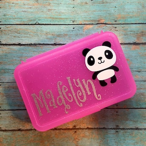 Personalized Pencil Box, Back To School Pencil Box, Panda Pencil Box, Crayon Box, Kids School Supply Box, Personalized Name Pencil Case image 1