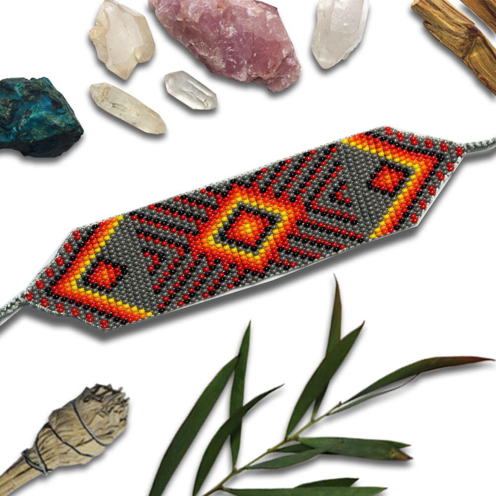 Medium Kamsa Bracelet Handmade Indigenous Rainbow Beaded