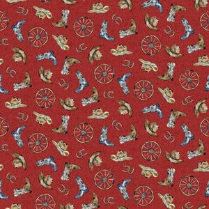 Western View Western Motifs by Denise Sullivan for Henry Glass 1597-88 Red