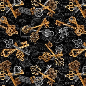 Time Travel Keys by Urban Essence Designs for Blank Quilting 3015-99 Black
