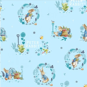 Peter Rabbit Peter&#39;s Garden by Beatrix Potter Collection From Make Believe Fabrics In Organic 2999C-03 Greenhouse