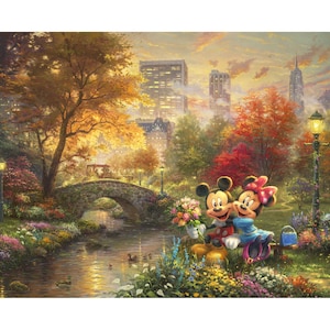 Disney Mickey Mouse and Minnie Dreams panel by Thomas Kinkade from Four Seasons for David Textiles. Sweetheart Camp Fire DS-2052-9C image 4