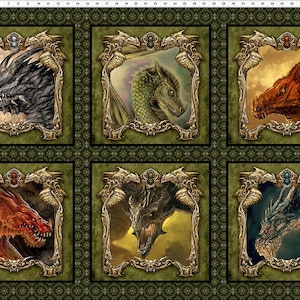 Dragons Panel Portraits from the Dragons-The Ancients  collection by Jason Yenter from In the Beginning Fabrics. 11DRG-1 30&quot; x 44&quot;