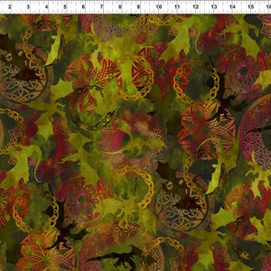 Flying Dragons from the Dragons-The Ancients  collection by Jason Yenter from In the Beginning Fabrics. 4DRG-4 Green