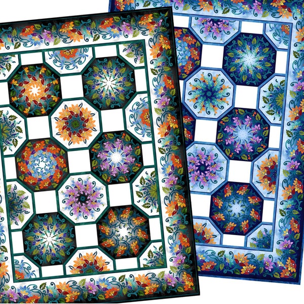 Kit to make a Prism One fabric kaleidoscope quilt by Jason Yenter for In the Beginning. Choose the black or blue version.