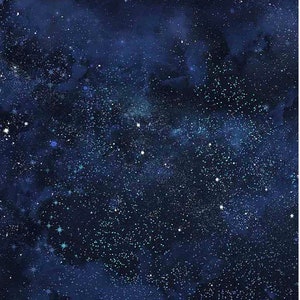 Cielo nocturno centelleante de Timeless Treasures Star-C8349 Navy. Precioso cielo nocturno