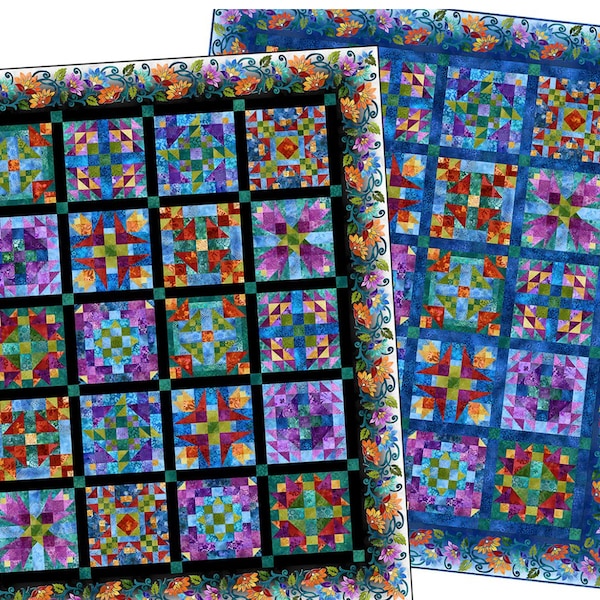 Kit for a Prism Block of the Month quilt by Jason Yenter for In the Beginning Fabrics. All months included in the kit. Choose Black or Blue