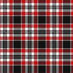 May include: A seamless pattern featuring a classic plaid design. The pattern incorporates a grid of intersecting lines in red, black, and white, creating a bold and structured visual effect. The repeating squares and rectangles form a timeless textile pattern.