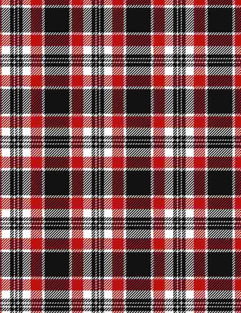 May include: A seamless pattern featuring a classic plaid design. The pattern incorporates a grid of intersecting lines in red, black, and white, creating a bold and structured visual effect. The repeating squares and rectangles form a timeless textile pattern.