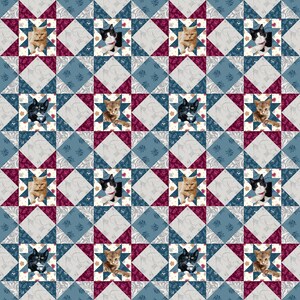 Quilted Kitties Patchwork by Robert Giordano for Henry Glass & Co, 1076-17 Blue