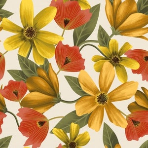 Canto Cosmo Toss by Clothworks. Pretty floral pattern. CLTY3229-11 light khaki