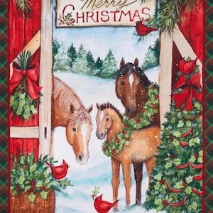 Christmas Three Horses Panel from Spring Creative. 21342 36&quot; x 44&quot;