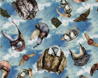 First in Flight Gear by Michael Moon for 3 Wishes Fabric 22980-BLu