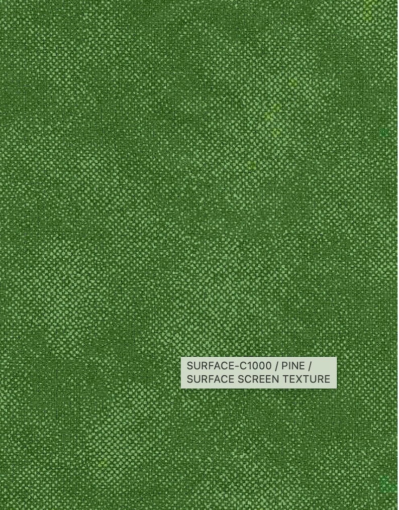 May include: A close-up of a green textured surface with a repeating pattern. The surface has a woven appearance, with a lighter green color interspersed throughout. The text "SURFACE-C1000 / PINE / SURFACE SCREEN TEXTURE" is displayed in a white rectangle.
