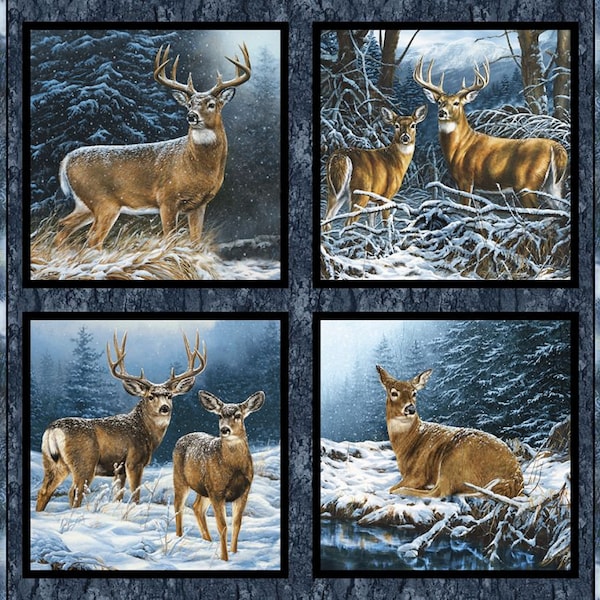 Wintergreen pillow panels from Springs Creative and Coordinating fabric from various manufactures. Great snowy images of deer.