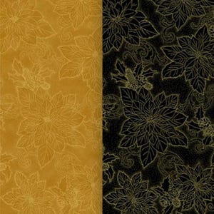Christmas Splendor Dotty Poinsettia by Hoffman. W7782-47G Gold/Gold, W7782-4G Black/Gold Metallic Accents