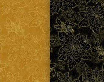Christmas Splendor Dotty Poinsettia by Hoffman. W7782-47G Gold/Gold, W7782-4G Black/Gold Metallic Accents