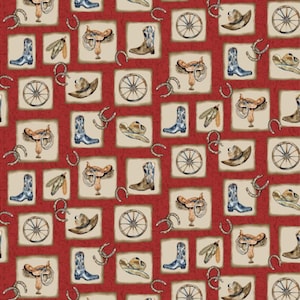 Western View Western Motifs Blocks by Denise Sullivan for Henry Glass 1602-88 Red