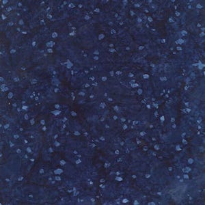 May include: Dark blue fabric with a mottled appearance and scattered light blue shapes. The fabric has a textured look, with variations in color and tone. The overall effect is reminiscent of a starry night sky.