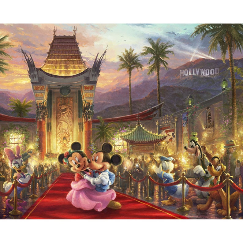 Disney Mickey Mouse and Minnie Dreams panel by Thomas Kinkade from Four Seasons for David Textiles. Sweetheart Camp Fire DS-2052-9C image 5