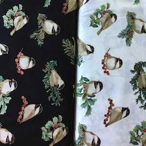 Winter Elegance Winter Chickadees by Jackie Robinson for Benartex. 12344M-12 Black, -09 natural