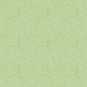 May include: A light green background with a repeating pattern of cute, cartoon-style illustrations. The pattern includes teddy bears, houses, suns, moons, clouds, umbrellas, and other whimsical elements. The design is suitable for children's products.