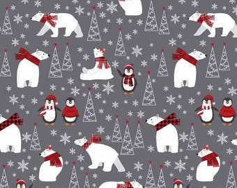 Winter Comfort Flannel Snowy Friends with Trees from Benartex 12763FB-08 Gray
