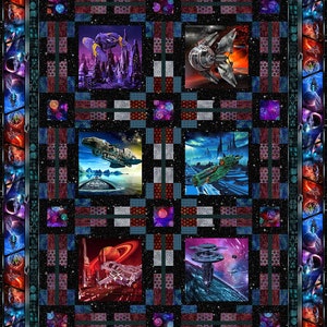 Kit to make a Sci-Fi Quilt by Jason Yenter from In the Beginning Fabrics. 82 1/2" x 109 1/2". Gorgeous fabrics