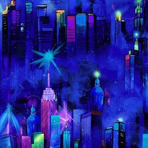 Electric Skyline and/or coordinating fabric by Chong-A Hwang digitally printed for Timeless Treasures. Stunning bright colors.