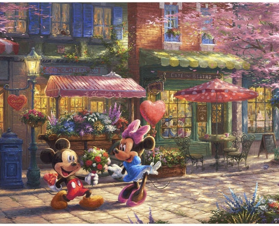 Disney Mickey Mouse and Minnie Dreams Panel by Thomas Kinkade From