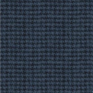 May include: A blue fabric with a small, white, and dark blue houndstooth pattern.