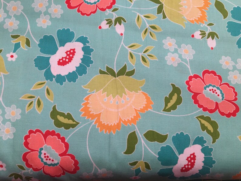 Peaches, corals and teals from several manufactures (listed below) for your special projects. Quilt shop excellent quality cotton fabric Large teal floral